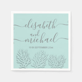 Purisblauw met romantische koraalkalligrafie servet