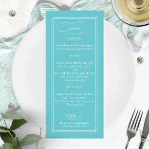 Purist Blau Eenvoudig Elegant 4x9 Trouwmenu Menu