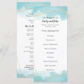 Purist Blauw Waterverf Goud Geometrische Lijn Brui Programmakaart (Voorkant / Achterkant)