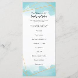 Purist Blauw Waterverf Goud Geometrische Lijn Brui Programmakaart