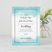 Purist Blue Blauwgroen Waterverven Line Wedding Kaart (Staand voorkant)