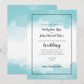 Purist Blue Blauwgroen Waterverven Line Wedding Kaart (Voorkant / Achterkant)