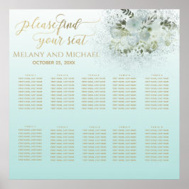 Purist blue ombre romantic floral gold calligraphy poster