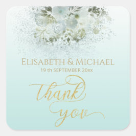 Purist blue ombre romantic floral gold calligraphy vierkante sticker