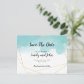 Purist Blue Waterverf Geometrisch Sla de datum op Briefkaart (Staand voorkant)