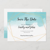 Purist Blue Waterverf Geometrisch Sla de datum op Briefkaart (Voorkant / Achterkant)