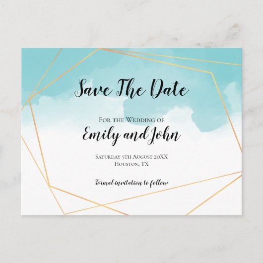 Purist Blue Waterverf Geometrisch Sla de datum op Briefkaart (Voorkant)