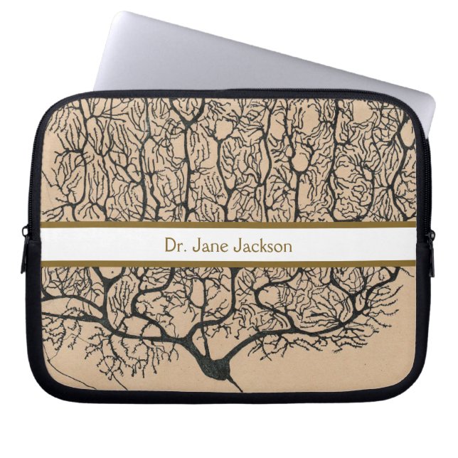 Purkinje Neuron Tekening - Stripe Dokter Naam Laptop Sleeve (Voorkant)