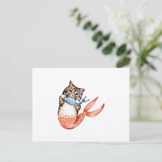 Purmaid Cat Mermaid Briefkaart (Staand voorkant)