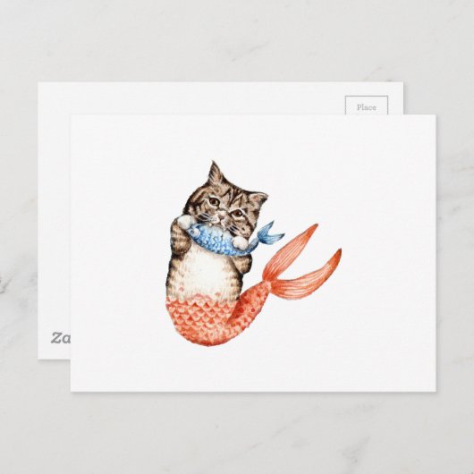 Purmaid Cat Mermaid Briefkaart (Voorkant / Achterkant)