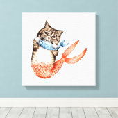 Purmaid Cat Mermaid Canvas Afdruk (Insitu (Houten vloer))