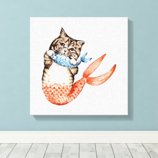 Purmaid Cat Mermaid Canvas Afdruk (Insitu (Houten vloer))