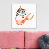 Purmaid Cat Mermaid Canvas Afdruk (Insitu (Woonkamer))