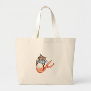 Purmaid Cat Mermaid Grote Tote Bag