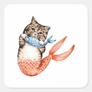 Purmaid Cat Mermaid Vierkante Sticker