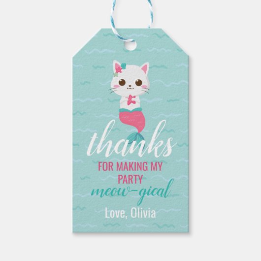 Purmaid Mermaid Kat Verjaardagsgunst Cadeaulabel (Voorkant)