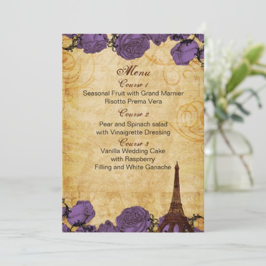 purp  eiffeltoren Paris trouwmenukaarten Menu (Staand voorkant)