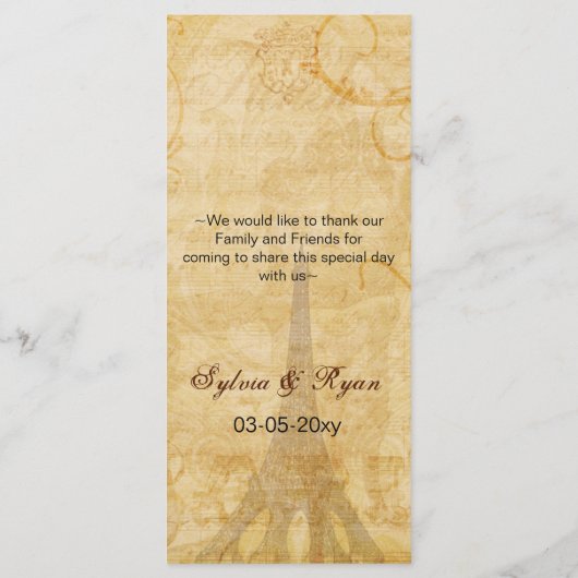 purp  eiffeltoren Paris trouwmenukaarten Menu (Achterkant)