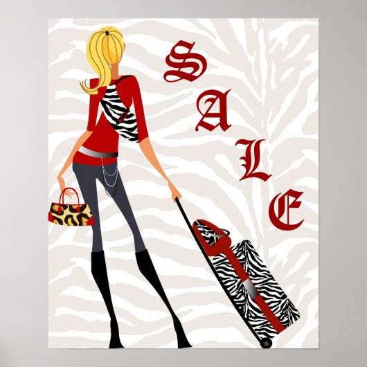 Purper Suitcase SALE Poster Zebra Leopard Red Tan (Voorkant)