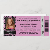 Purpl Zebra Event Ticket Birthday Party Invitation Kaart (Voorkant / Achterkant)