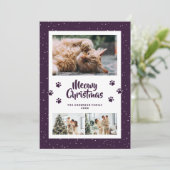 Purple 3 Photo Snow Paws Meowy Christmas Card Feestdagenkaart (Staand voorkant)
