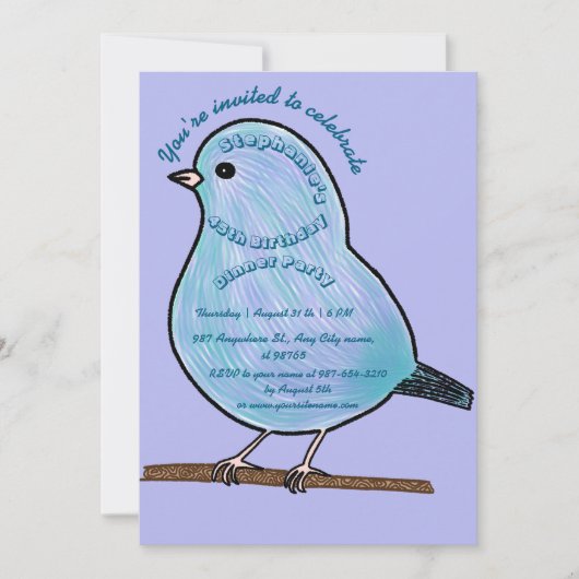 Purple 45th Birthday Cute Bird Dinner Party  Kaart (Voorkant)