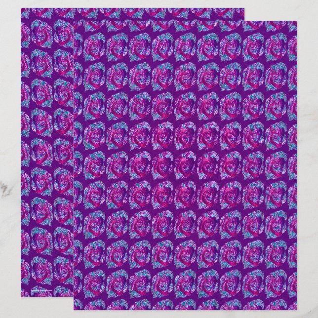 Purple Abstract Roses Scrapbook Paper 2-Sided Page (Voorkant / Achterkant)