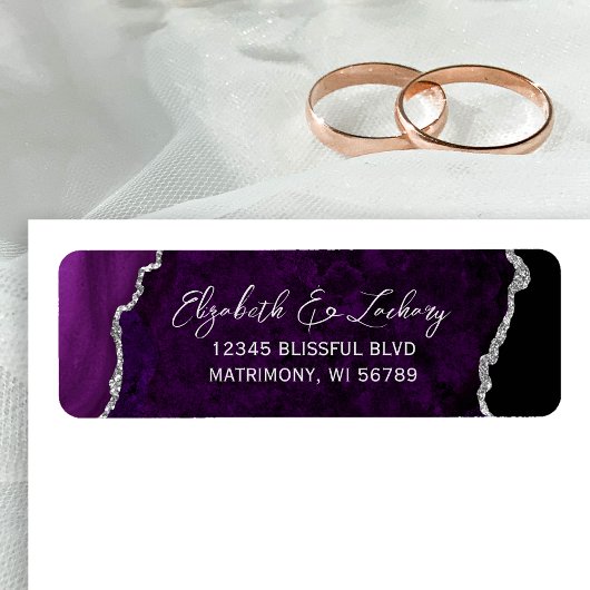 Purple Agate Silver Wedding Return Address Etiket