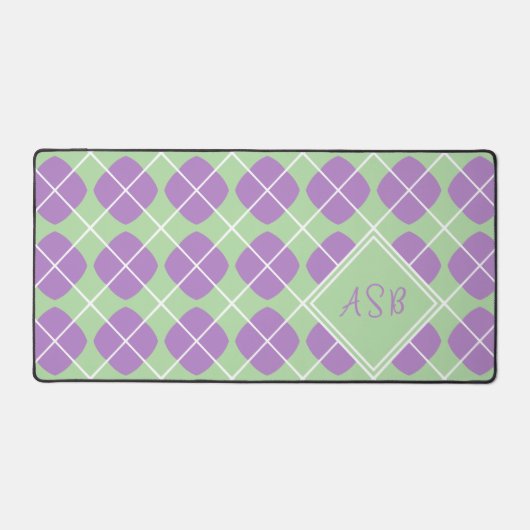 Purple Agyle Pastel Mint Modern Monogram Bureaumat (Voorkant)