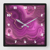 Purple Amethyst And Gold Abstract Agate Large Cloc