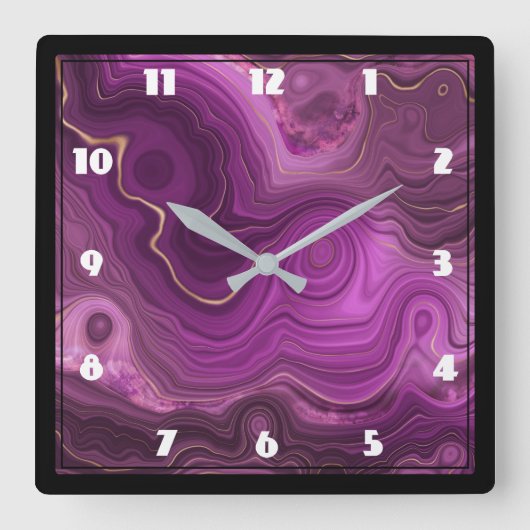 Purple Amethyst And Gold Abstract Agate Large Cloc Vierkante Klok (Voorkant)