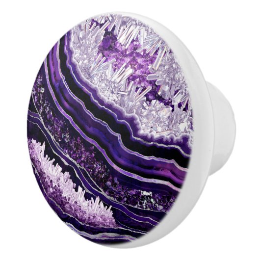 Purple Amethyst Geode and Silver Digital Art Keramische Knop (Rechts)