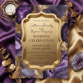 Purple Amethyst & Gold Agate Geode Ornate Wedding Kaart