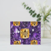 PURPLE AMETHYST & GOLDEN TOPAZ GEM CRYSTALS BRIEFKAART (Staand voorkant)