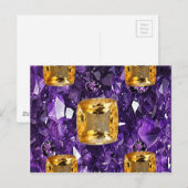 PURPLE AMETHYST & GOLDEN TOPAZ GEM CRYSTALS BRIEFKAART (Voorkant / Achterkant)