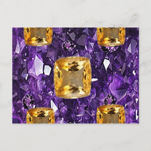 PURPLE AMETHYST & GOLDEN TOPAZ GEM CRYSTALS BRIEFKAART (Voorkant)