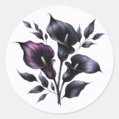 Purple and Black Calla Lilies Gothic Ronde Sticker (Voorkant)
