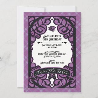 Purple and Black Gated Rose Princess Birthday Kaart