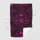 Purple and black gothic damask pattern golfhanddoek (Insitu)