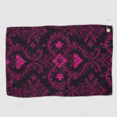 Purple and black gothic damask pattern golfhanddoek (Horizontaal)