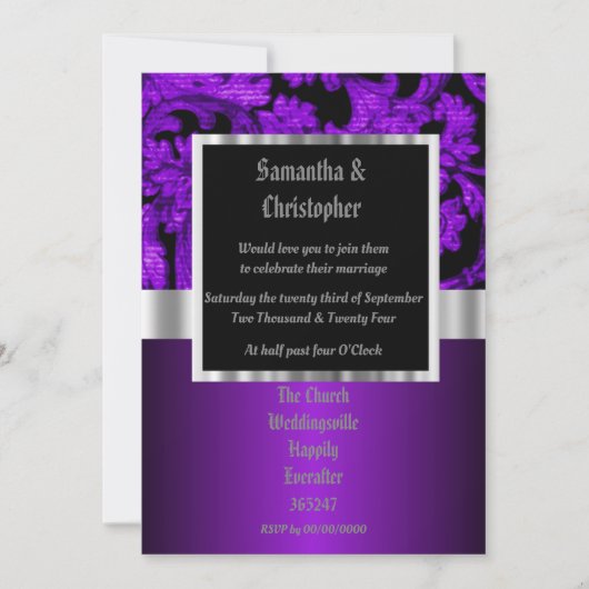 Purple and black gothic wedding photo invitation kaart (Voorkant)