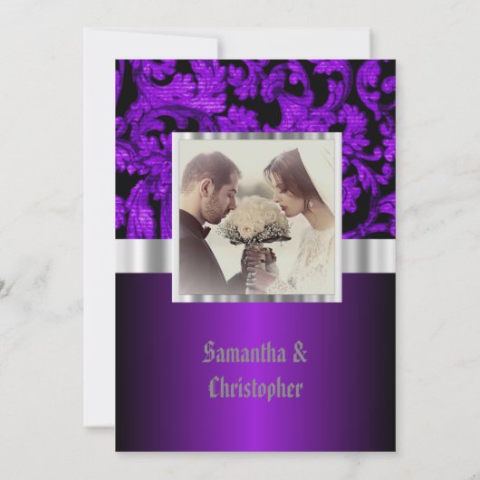 Purple and black gothic wedding photo invitation kaart (Achterkant)