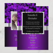 Purple and black gothic wedding photo invitation kaart (Voorkant / Achterkant)