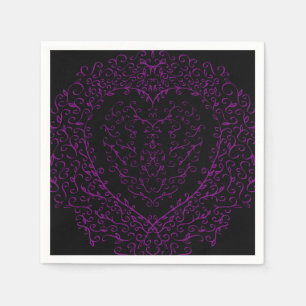 Purple and Black Heart Gothic Wedding Napkins Servet