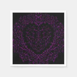 Purple and Black Heart Gothic Wedding Napkins Servet