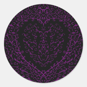 Purple and Black Heart Gothic Wedding Stickers