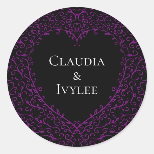 Purple and Black Heart Gothic Wedding Stickers (Voorkant)