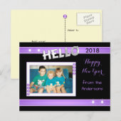 Purple and black met foto en familie name feestdagenkaart (Voorkant / Achterkant)