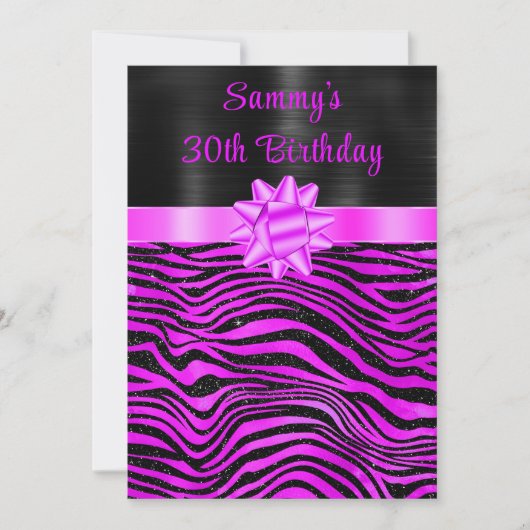 Purple and Black Zebra Stripes Birthday Party Kaart (Voorkant)