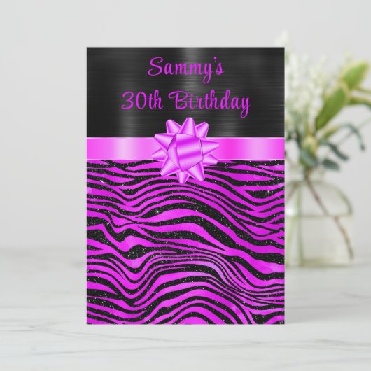 Purple and Black Zebra Stripes Birthday Party Kaart (Staand voorkant)
